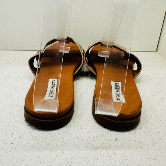 Steve Madden Haydn Hirsh Slide Sandal Gold Shoes Slip On Genuine Leather Sz 7 M - Picture 5 of 11